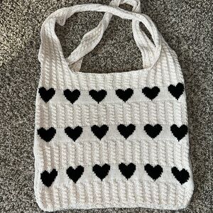 Hand Crafted Cream Tote with Black Heart Motif